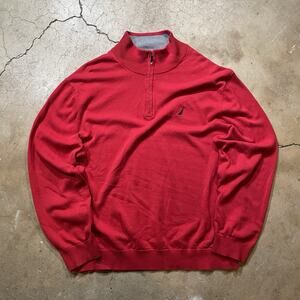 Nautica Quarter Zip Knit Sweater Men's Long Sleeve Red XXL
